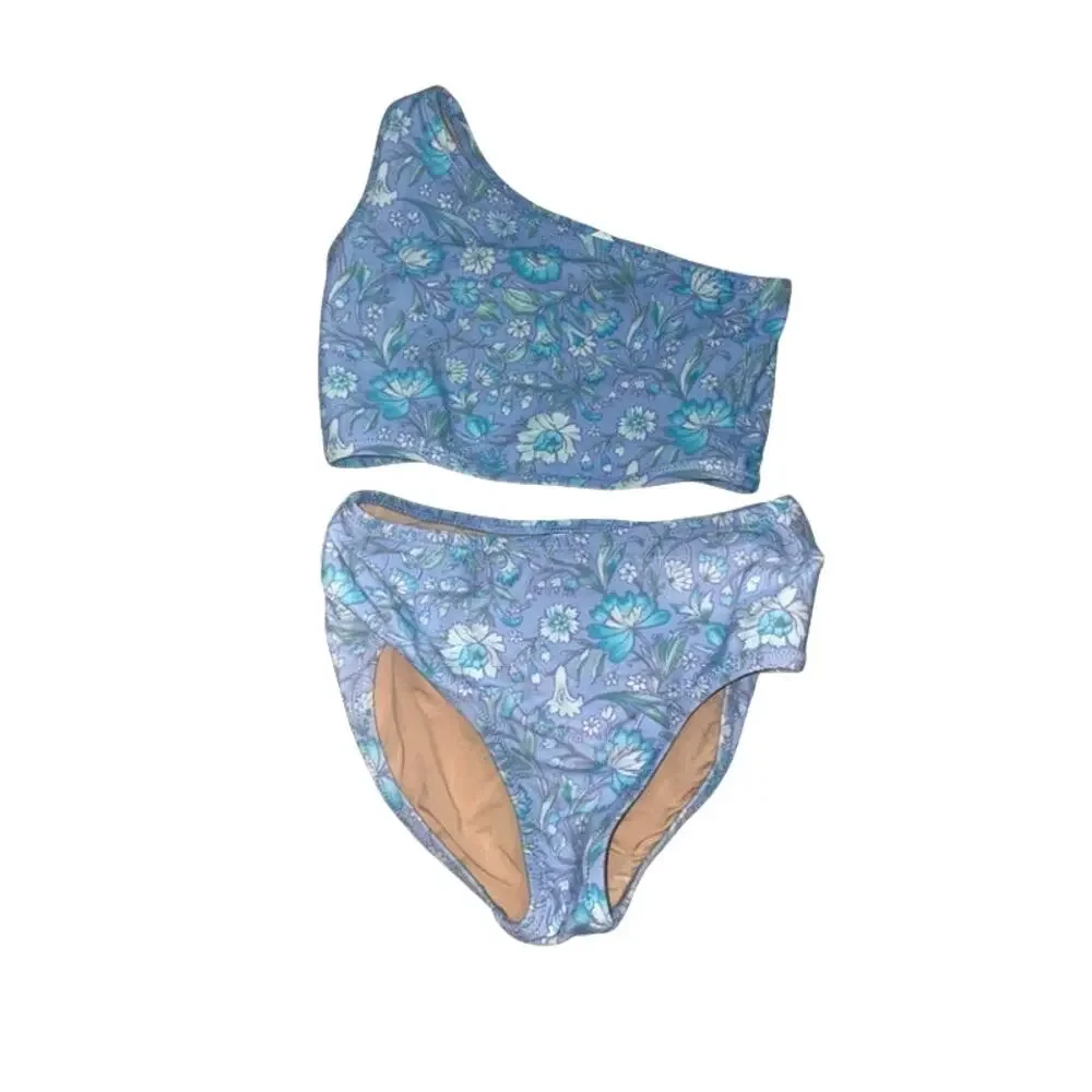CREWCUTS Girls Blue Floral Two Piece Swimsuit Size 4-5